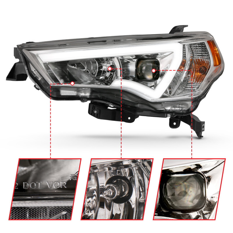 ANZO Plank Style Projector Headlights Chrome w/ Amber for 14-18 Toyota 4 Runner