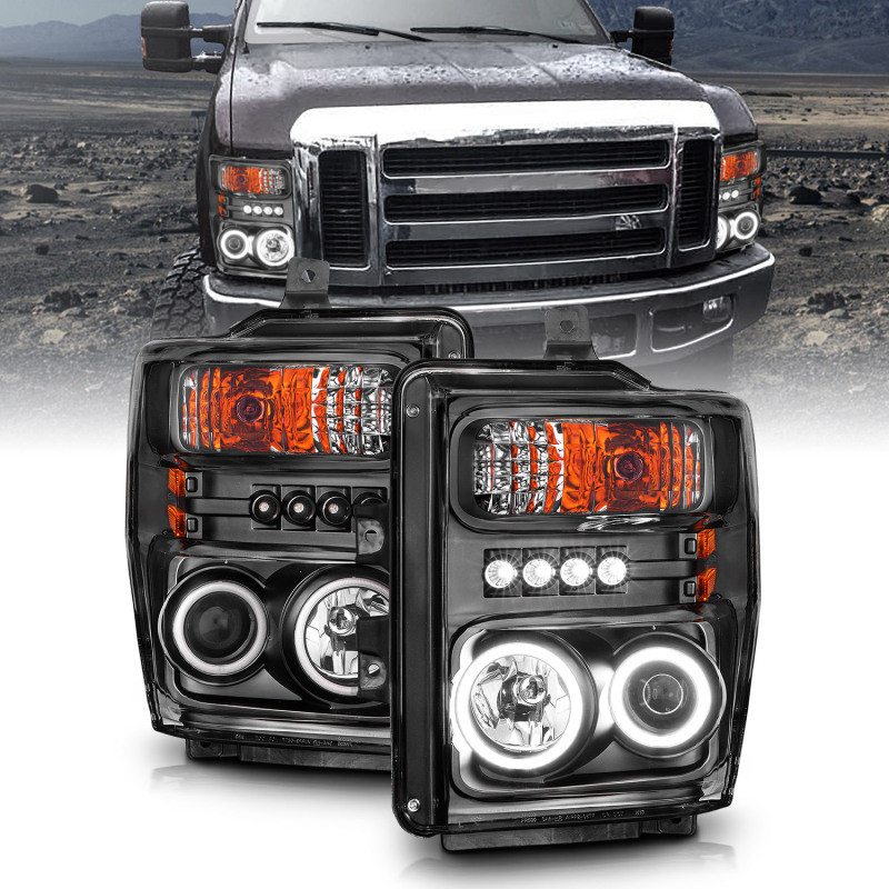 ANZO Projector Headlights w/ Halo Black (CCFL) for 2008-2010 Ford F-250