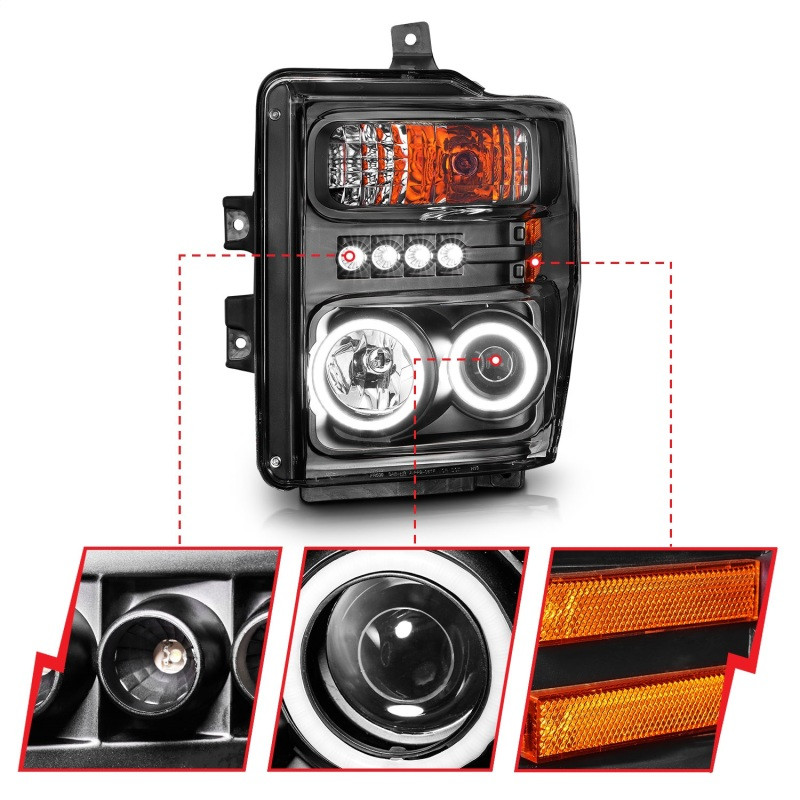 ANZO Projector Headlights w/ Halo Black (CCFL) for 2008-2010 Ford F-250