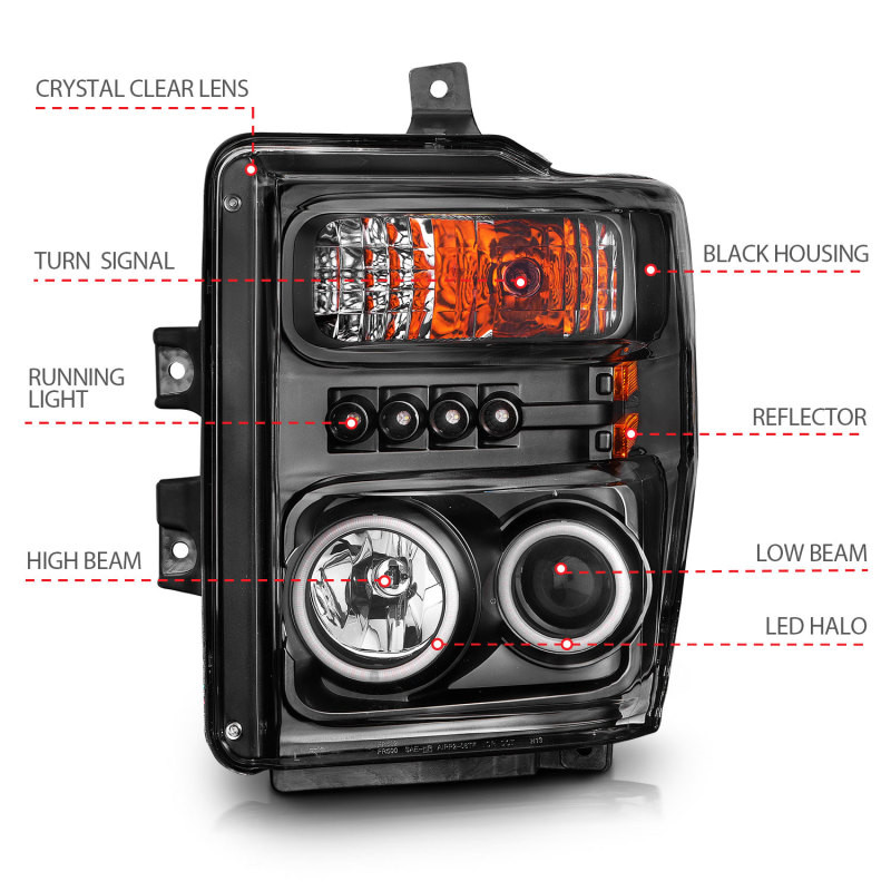 ANZO Projector Headlights w/ Halo Black (CCFL) for 2008-2010 Ford F-250
