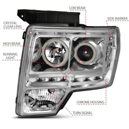 ANZO Projector Headlights w/ Halo Chrome (CCFL) G2 for 2009-2014 Ford F-150