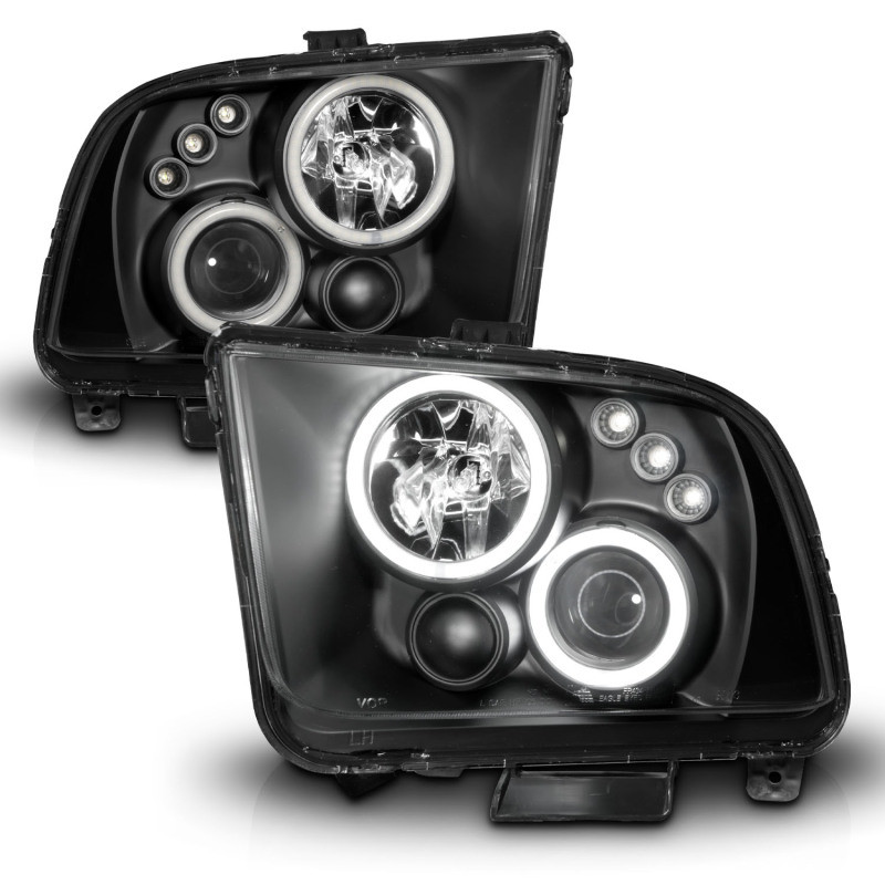 ANZO Projector Headlights w/ Halo Black for 2005-2009 Ford Mustang