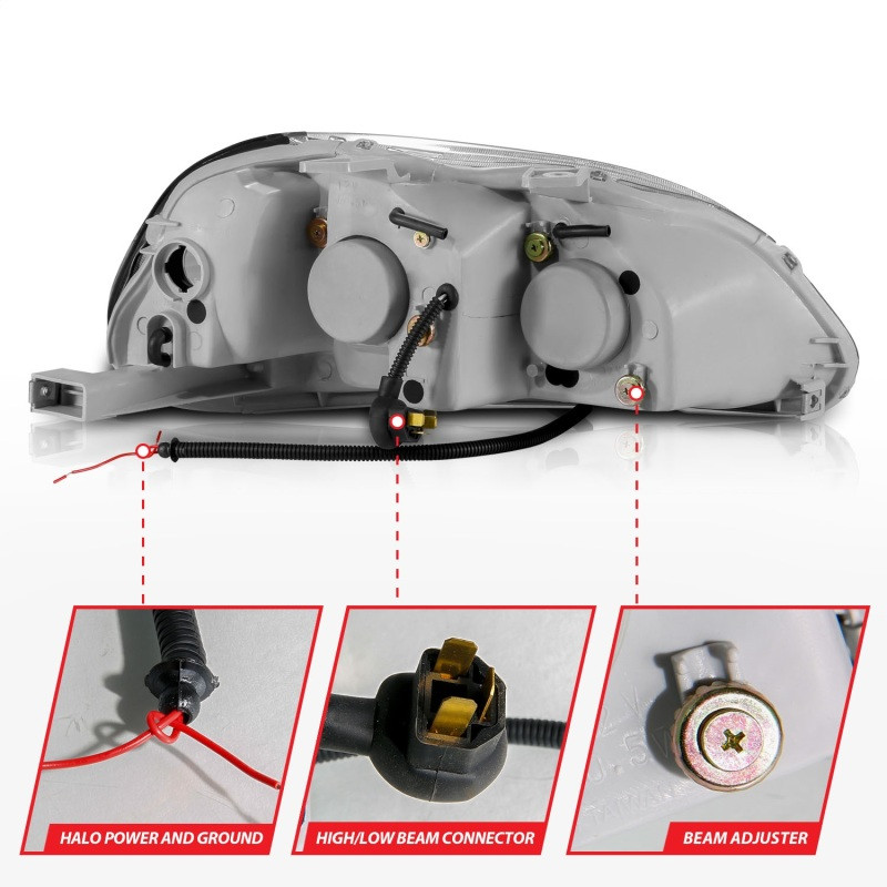 ANZO Projector Headlights w/ Halo Black for 1996-1998 Honda Civic