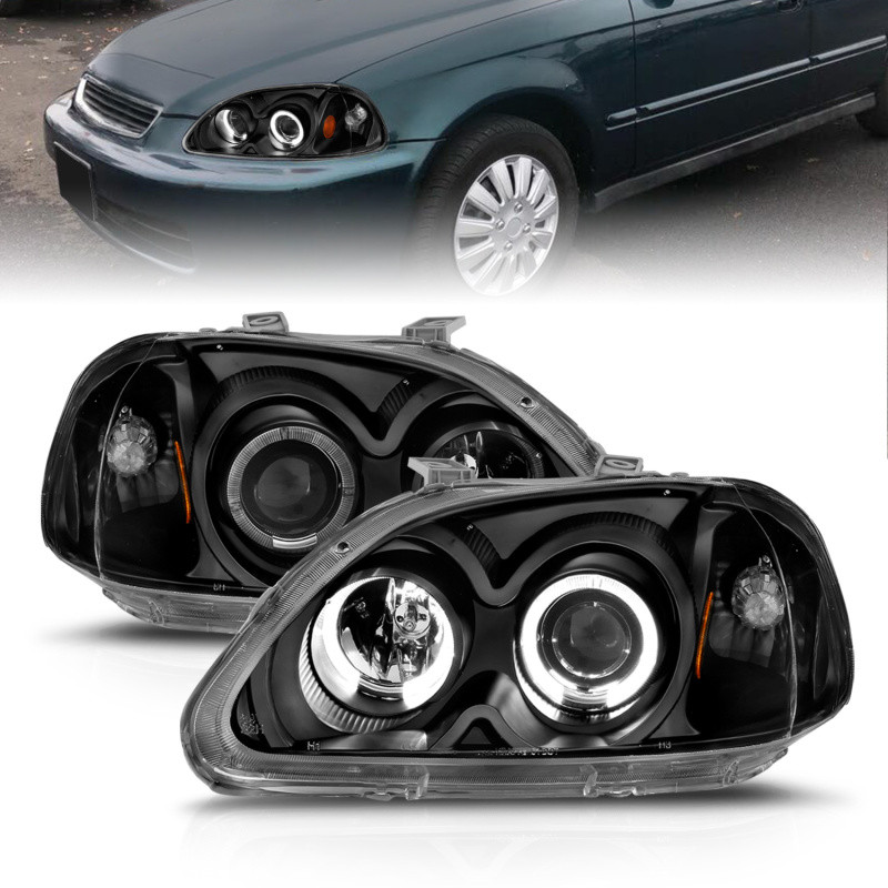 ANZO Projector Headlights w/ Halo Black for 1996-1998 Honda Civic