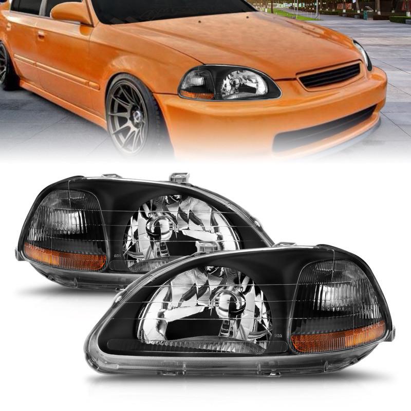 ANZO Crystal Headlights Black for 1996-1998 Honda Civic