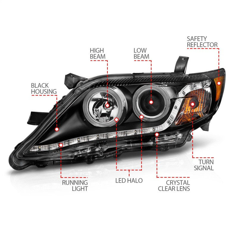 ANZO Projector Headlights w/ Halo Black (CCFL) for 2010-2011 Toyota Camry