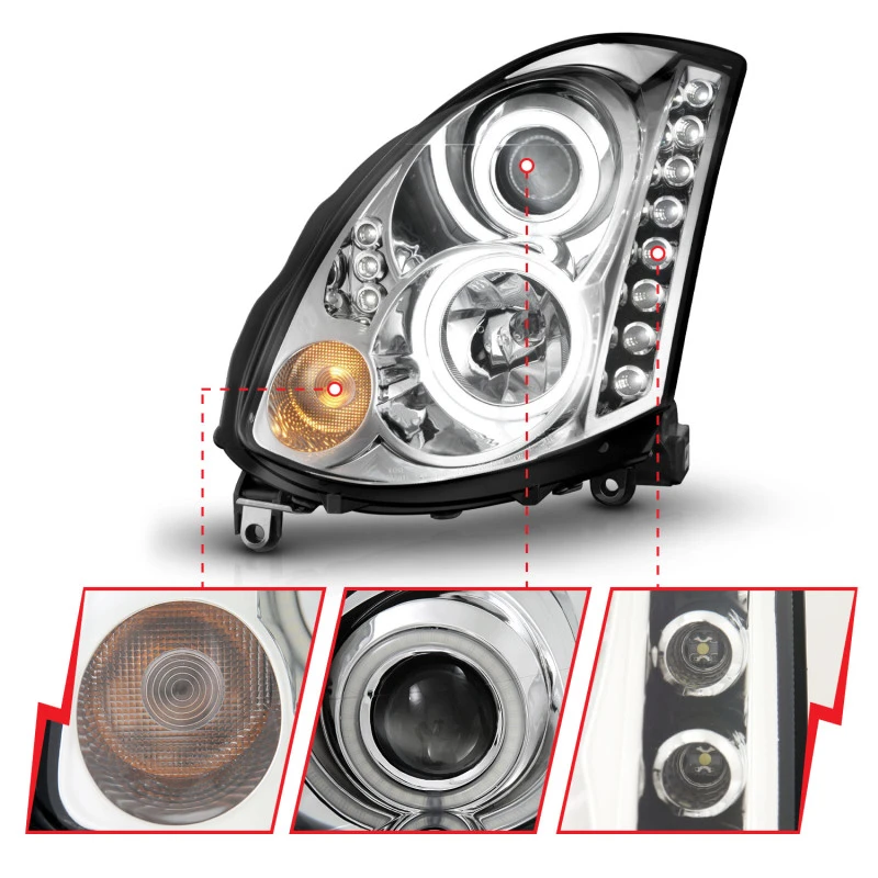 ANZO Projector Headlights w/ Halo Chrome (CCFL) for 2003-2007 Infiniti G35