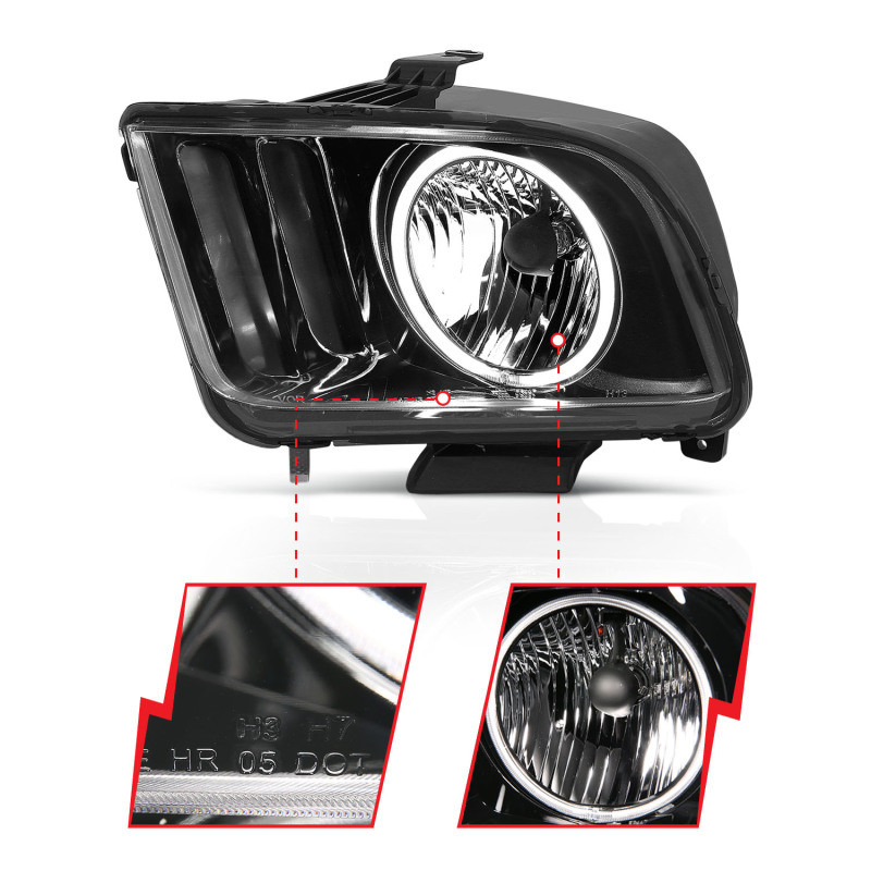 ANZO Crystal Headlights w/ Halo Black (CCFL) for 2005-2009 Ford Mustang