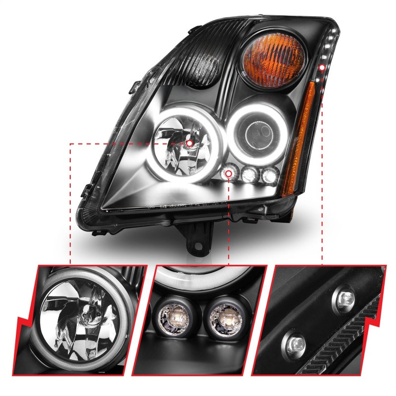 ANZO Projector Headlights Black for 2007-2012 Nissan Sentra