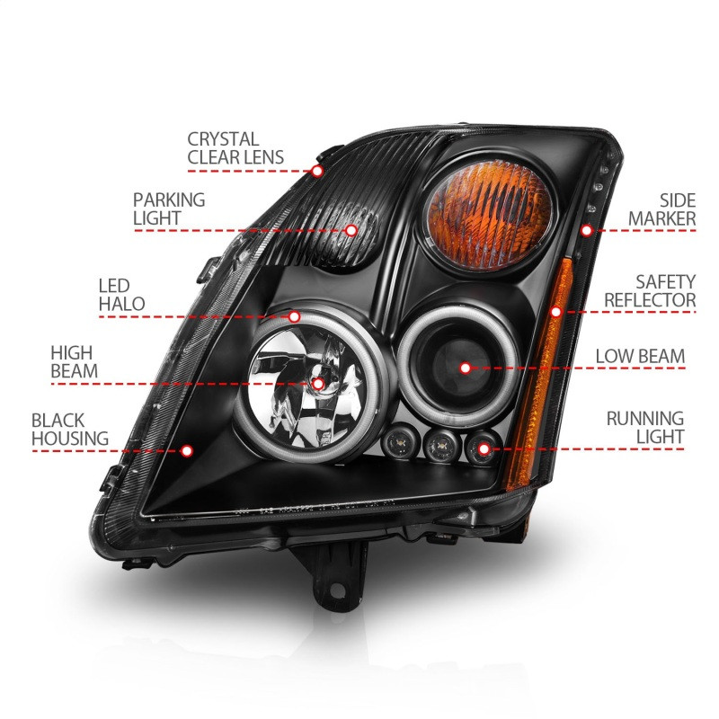 ANZO Projector Headlights Black for 2007-2012 Nissan Sentra
