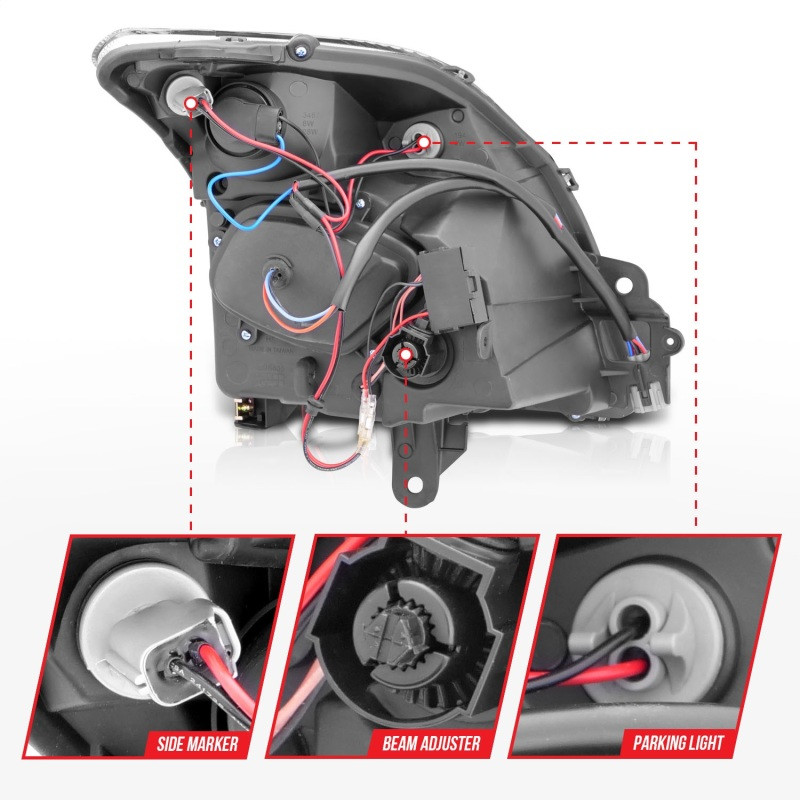 ANZO Projector Headlights Black for 2007-2012 Nissan Sentra