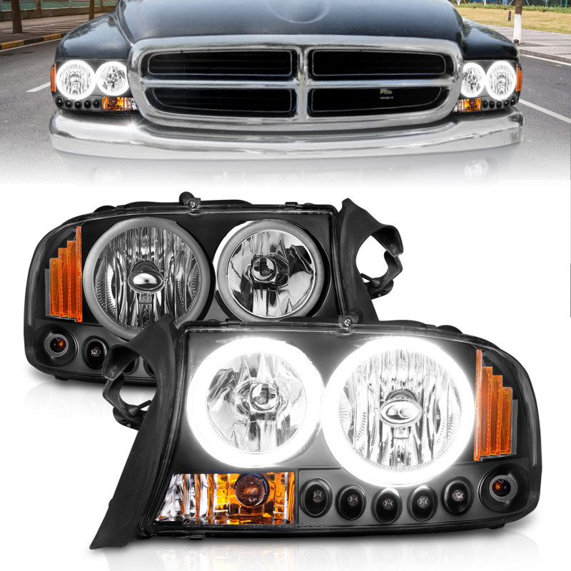 ANZO Crystal Headlights Black 1pc for 1997-2004 Dodge Dakota