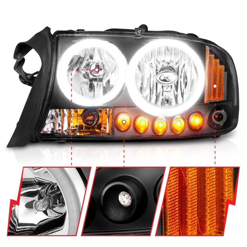ANZO Crystal Headlights Black 1pc for 1997-2004 Dodge Dakota