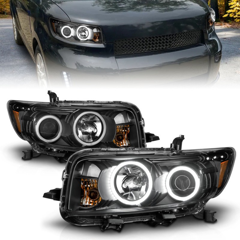 ANZO Projector Headlights w/ Halo Black for 2008-2010 Scion Xb