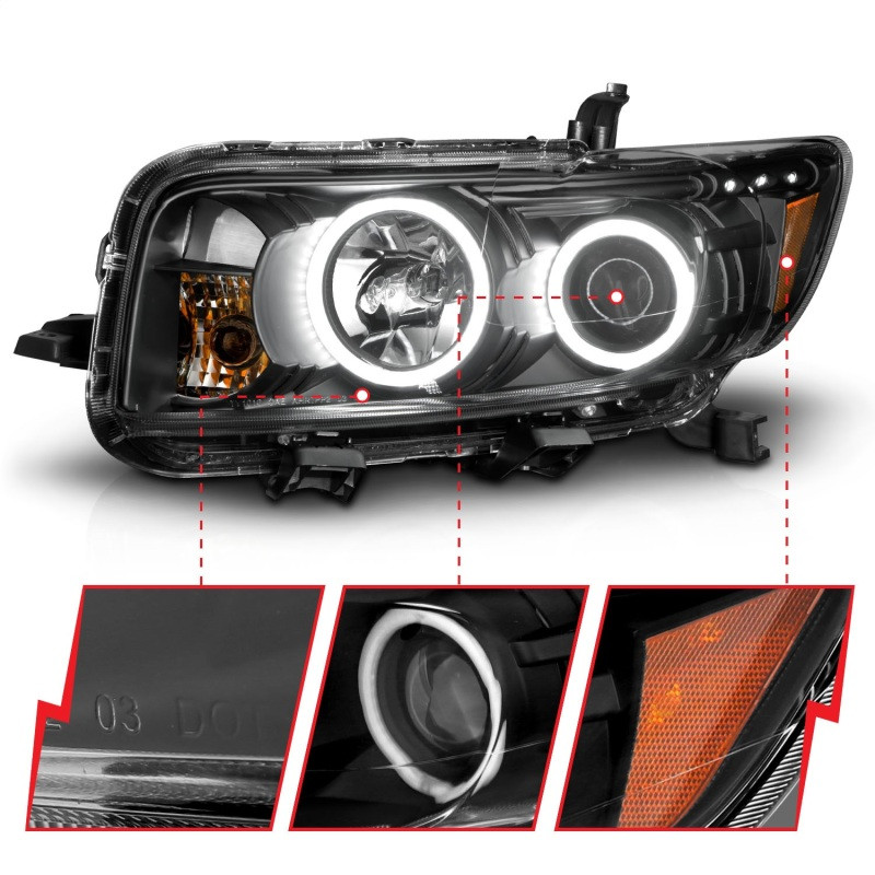 ANZO Projector Headlights w/ Halo Black for 2008-2010 Scion Xb