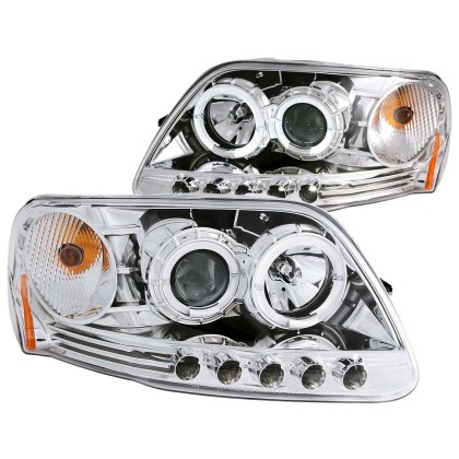 ANZO Projector Headlights w/ Halo and LED Chrome 1pc for 1997.5-2003 Ford F-150