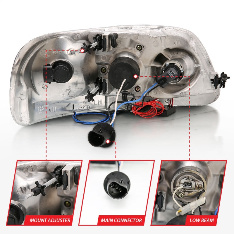 ANZO Projector Headlights w/ Halo and LED Chrome 1pc for 1997.5-2003 Ford F-150