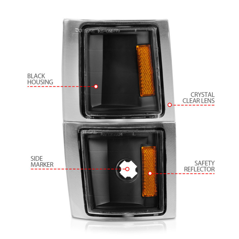 ANZO Corner Lights Black Housing Clear Lens w/ Amber Reflector for 94-98 Blazer