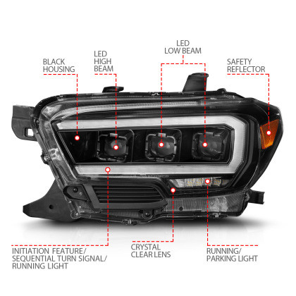 ANZO Full LED Proj Headlights w/Light Bar Seq .for 16-22 Tacoma SR/SR5