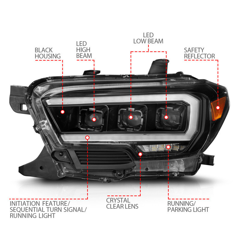 ANZO Full LED Proj Headlights w/Light Bar Seq .for 16-22 Tacoma SR/SR5