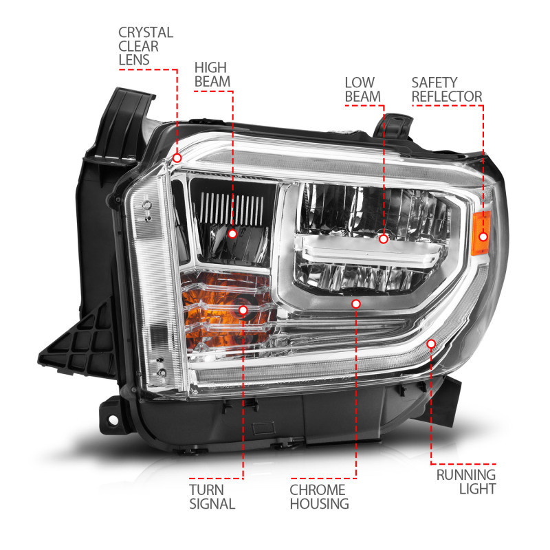 ANZO LED Crystal Headlights w/ Switchback Chrome Housing w/ DRL fpr 14-21 Tundra
