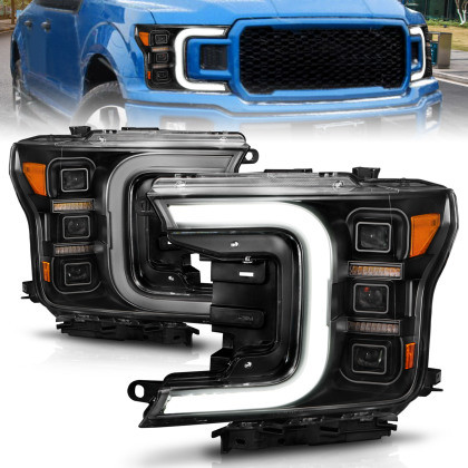 Anzo Full Led Projector Light Bar Headlights Black Amber for 18-20 Ford F-150