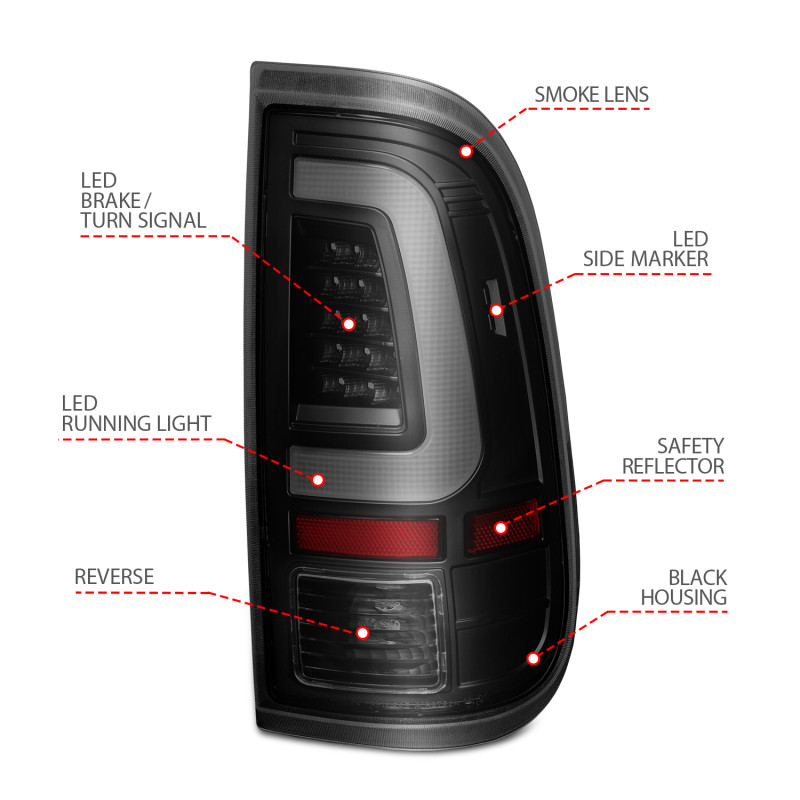 ANZO LED Tail Lights w/ Lights Bar Black Housing Smoke Lens for 08-16 F-250