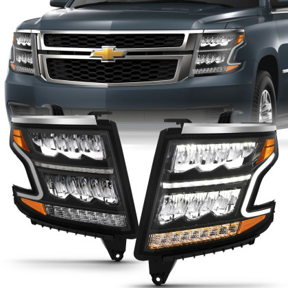 ANZO LED Headlights Black w/Sequential w/DRL for 15-20 Tahoe/Suburban
