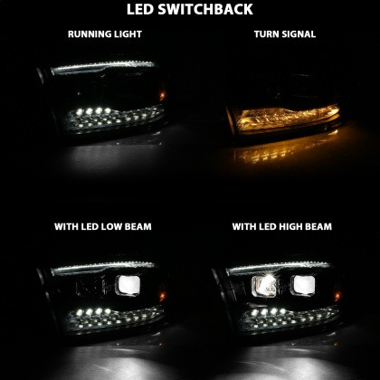 ANZO Led Projector Plank Switchback H.L Halo Black Amber for 09-18 Ram 1500