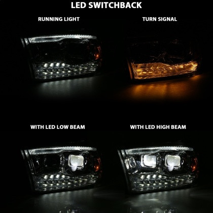 ANZO Led Projector Plank Switchback H.L Halo Chrome Amber for 09-18 Ram 1500