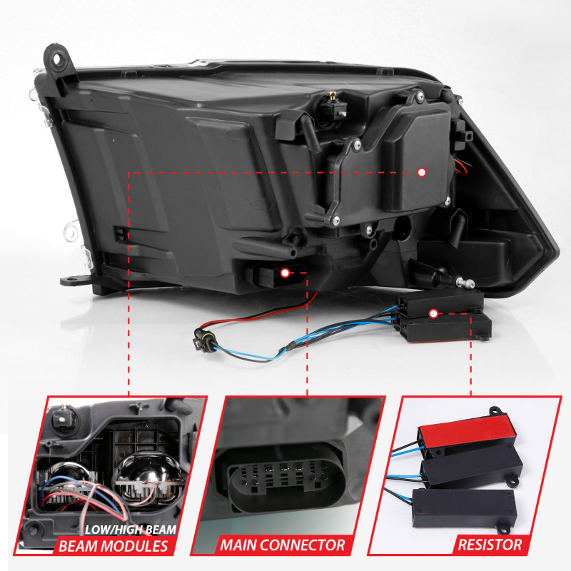 ANZO Led Projector Plank Switchback H.L Halo Chrome Amber for 09-18 Ram 1500