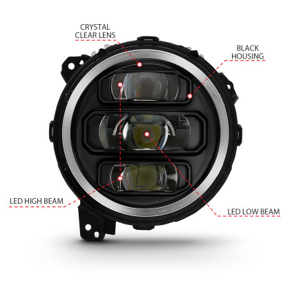 ANZO Full Led Projector H.L Black for 2018-2019 Jeep Wrangler