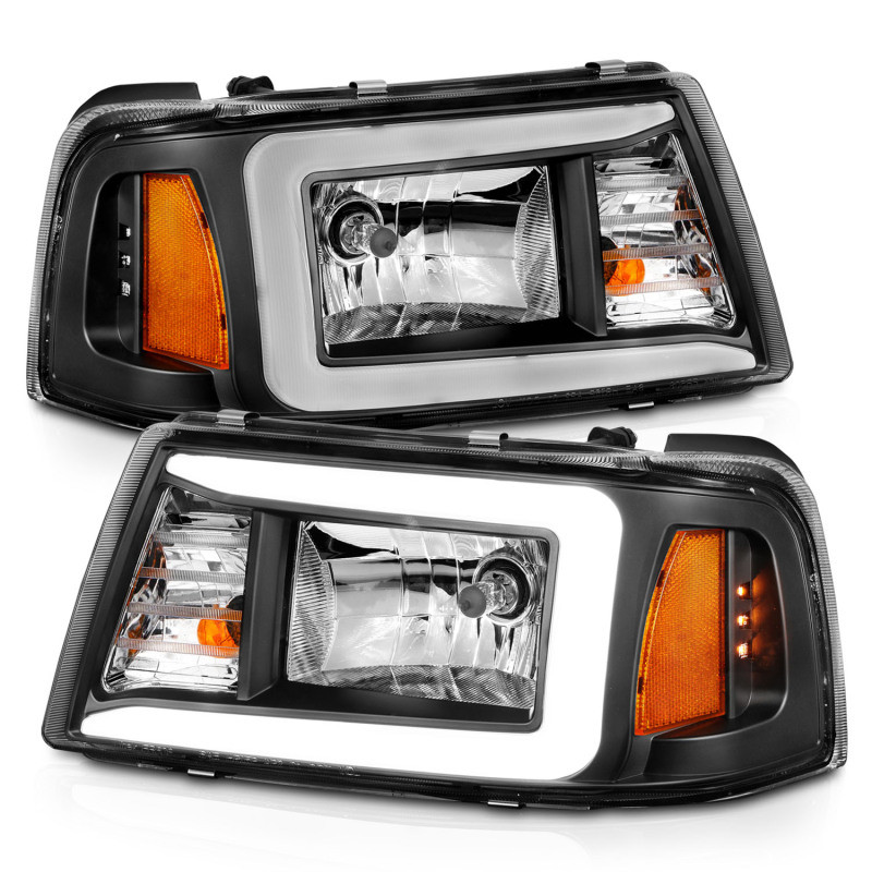 ANZO Crystal Headlights w/ Light Bar Black Housing for 2001-2011 Ford Ranger