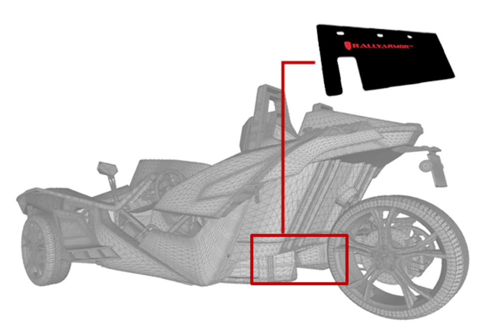Rally Armor BlackMud Flap / Red Logo for 15-16 Polaris Slingshot Rear Swingarm