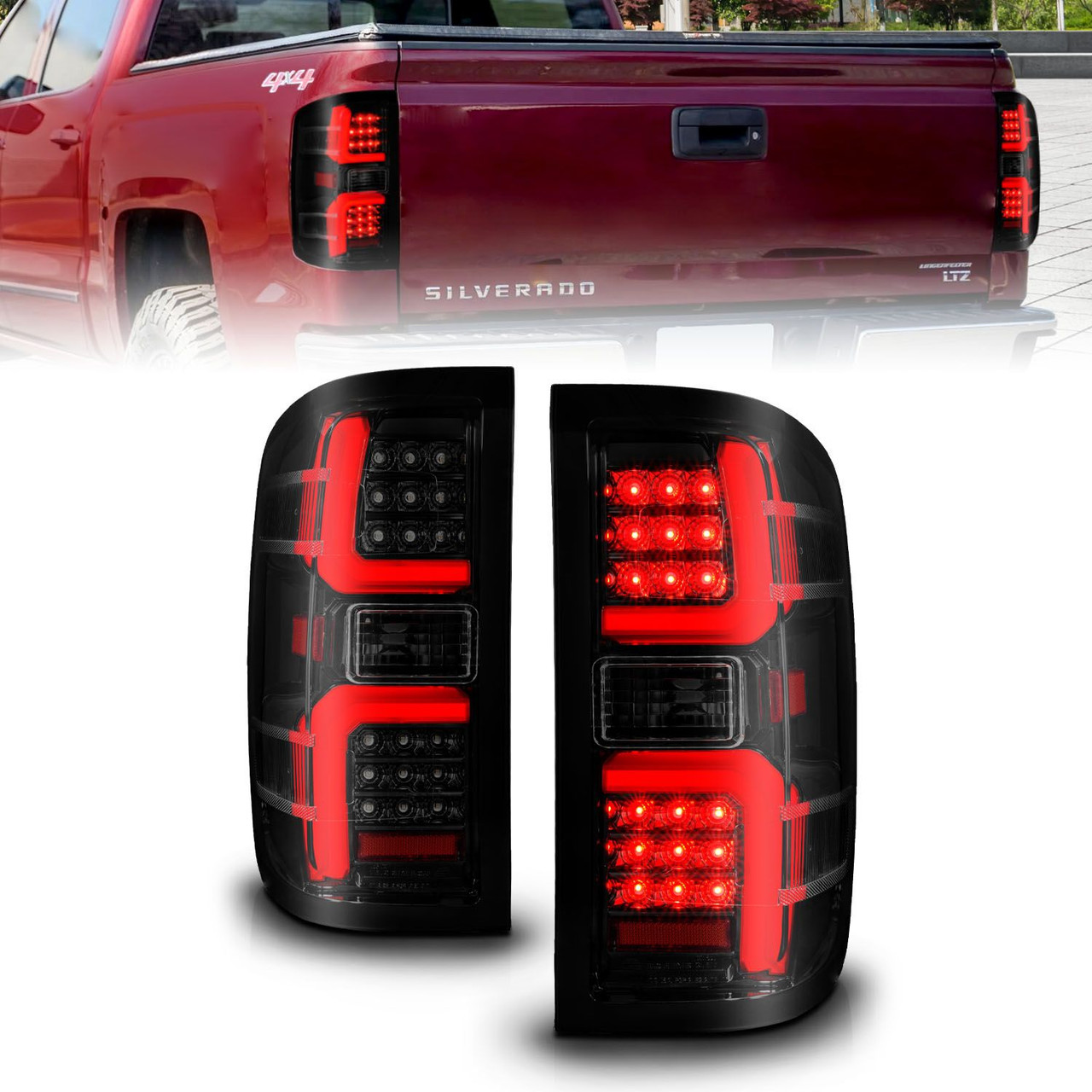 ANZO LED Taillight Black Housing/Smoke Lens for 15-19 Silverado 2500