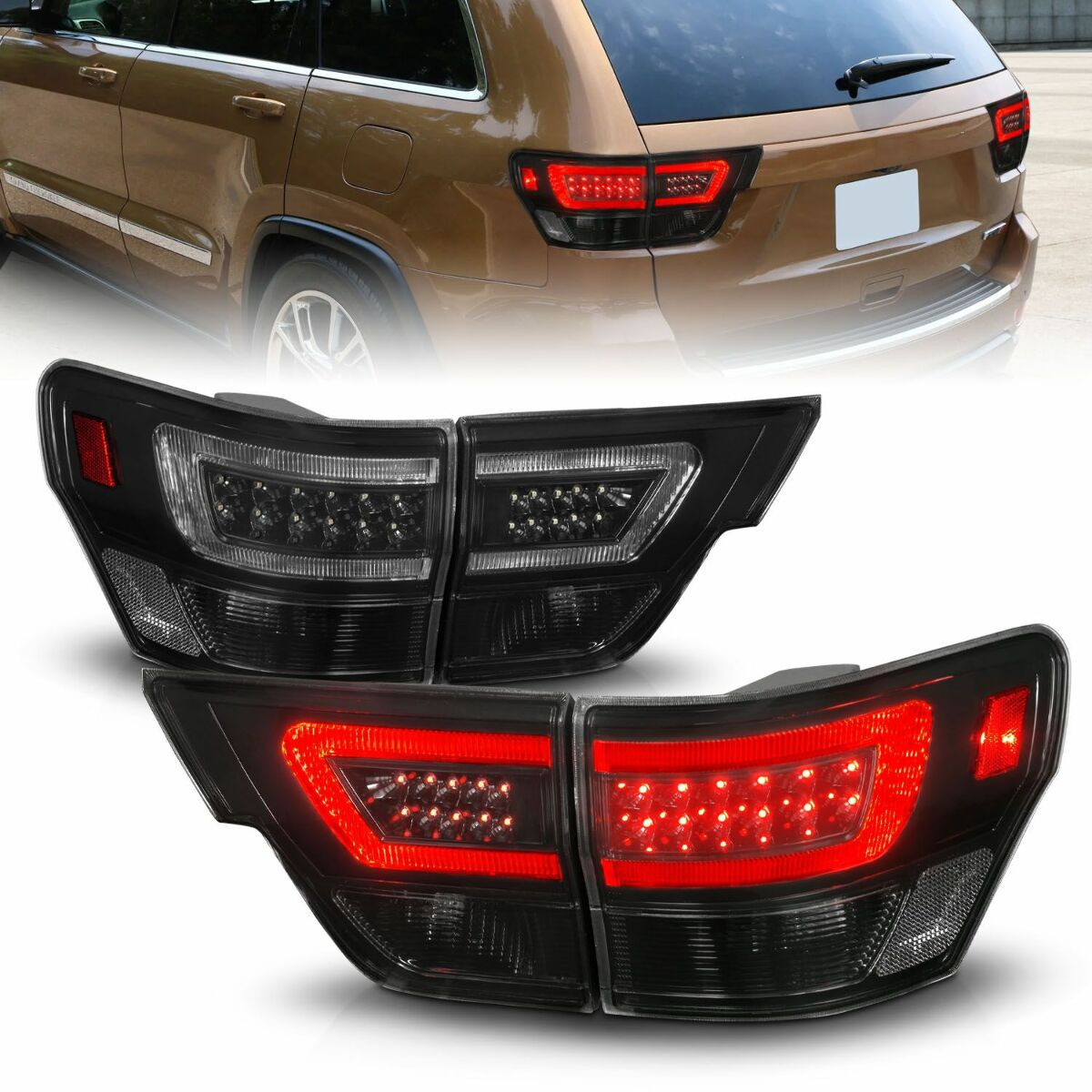 ANZO LED Taillights Black Housing/Smoke Lens for 11-13 Grand Cherokee