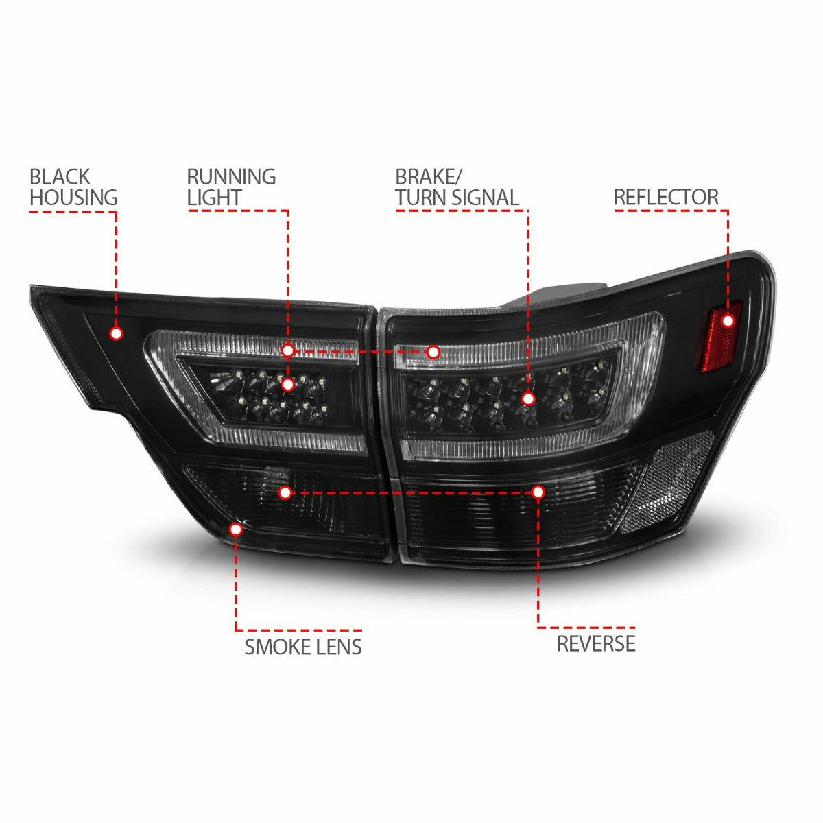 ANZO LED Taillights Black Housing/Smoke Lens for 11-13 Grand Cherokee