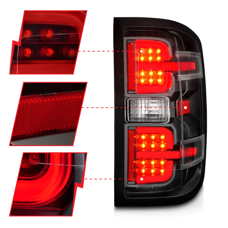ANZO LED Tail Lights w/Black Light Bar & Clear Lens for 15-19 Silverado 2500HD