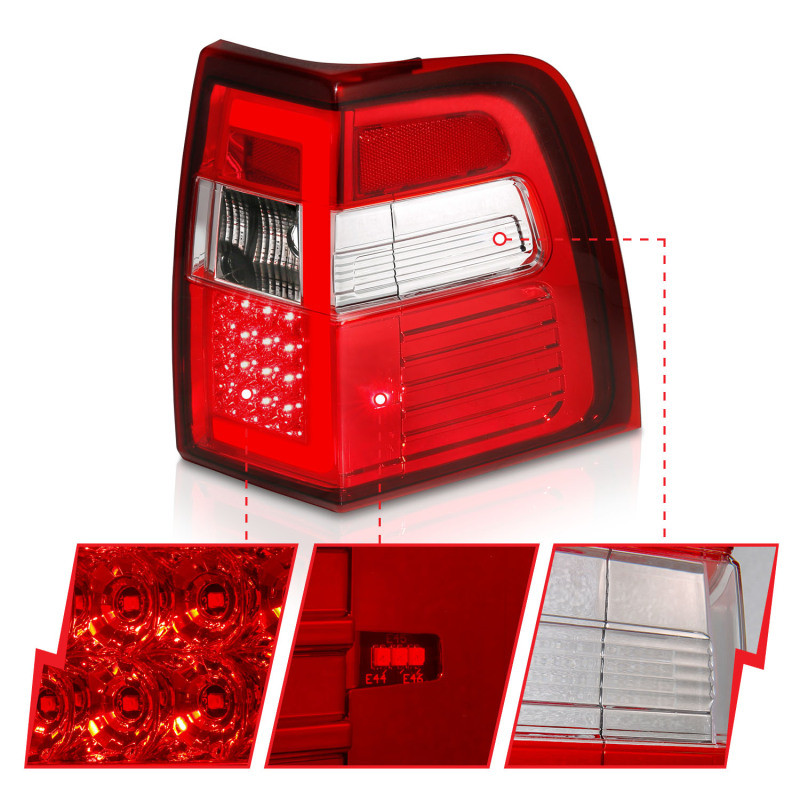 ANZO LED Taillights w/ Light Bar Chrome Red/Clear Lens for 07-17 Expedition