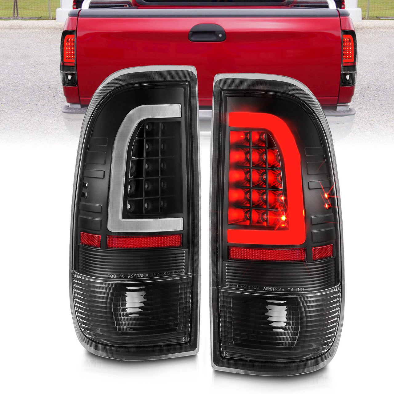 ANZO LED Tail Lights w/ Light Bar Black / Clear Lens for 1997-2003 Ford F-150