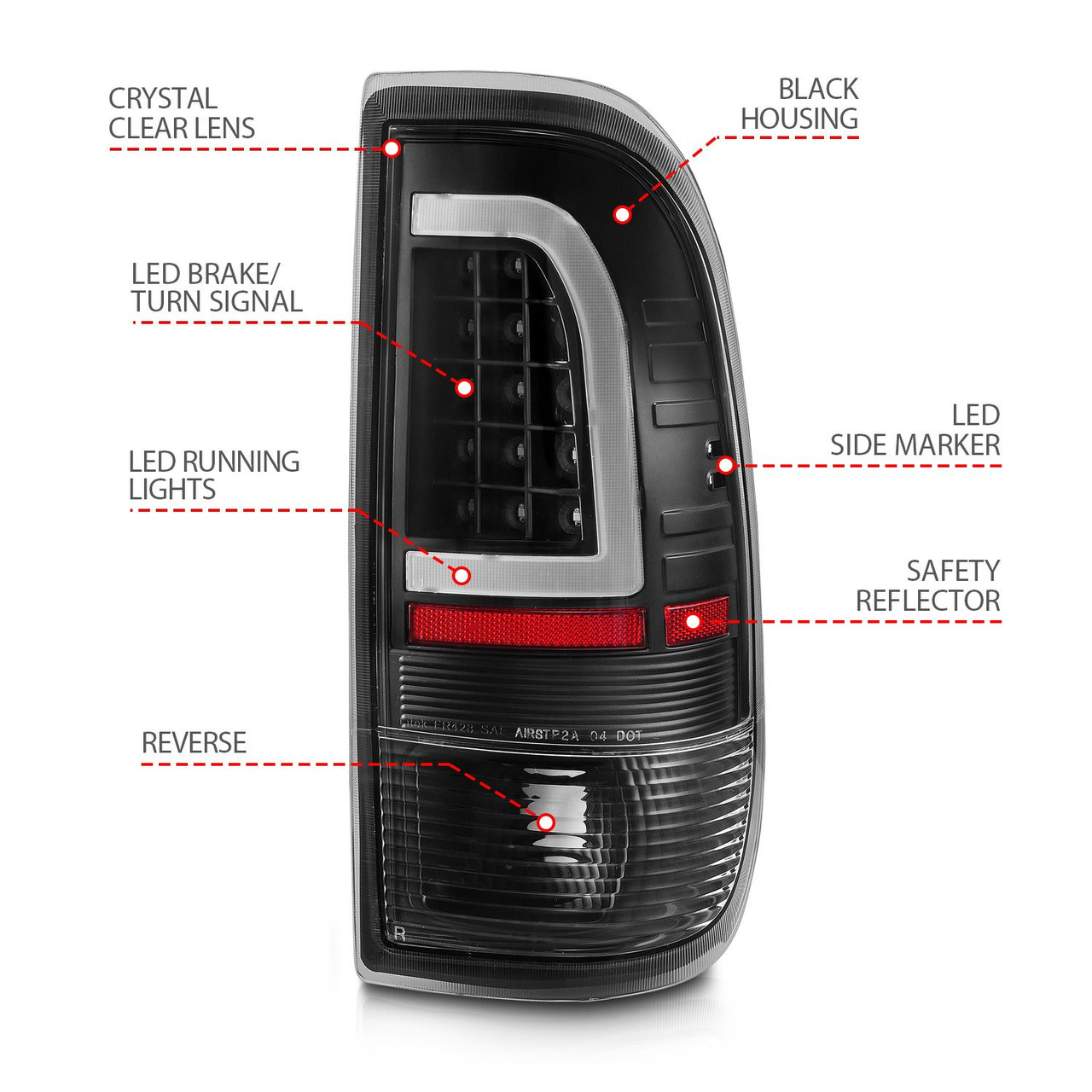 ANZO LED Tail Lights w/ Light Bar Black / Clear Lens for 1997-2003 Ford F-150