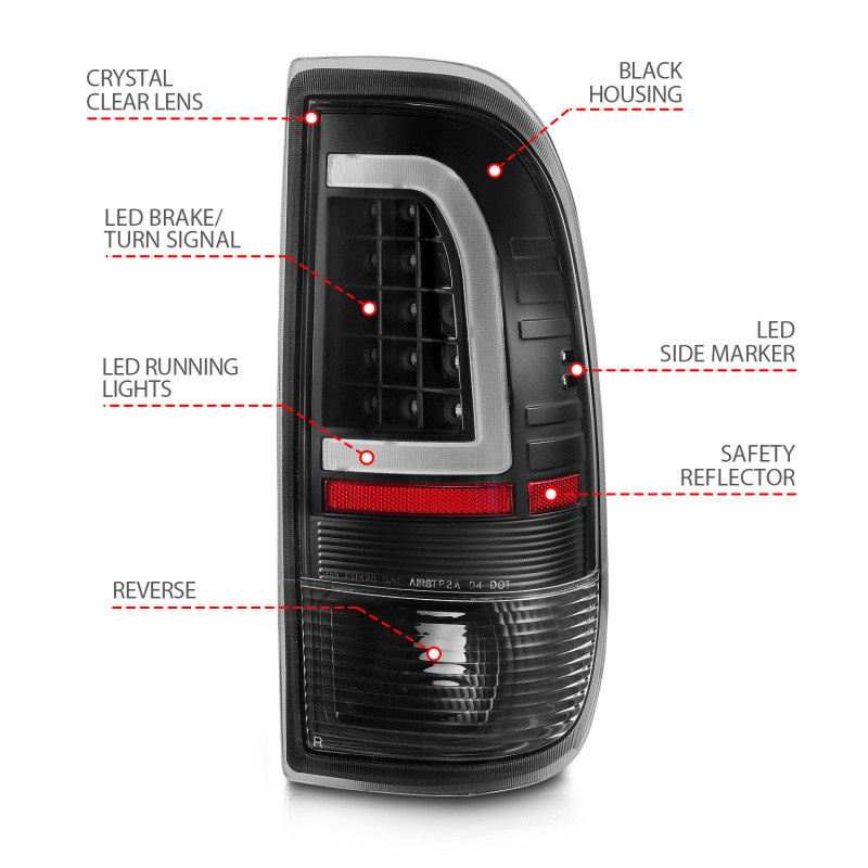 ANZO LED Tail Lights w/ Light Bar Black / Clear Lens for 1997-2003 Ford F-150