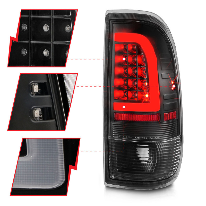 ANZO LED Tail Lights w/ Light Bar Black / Clear Lens for 1997-2003 Ford F-150