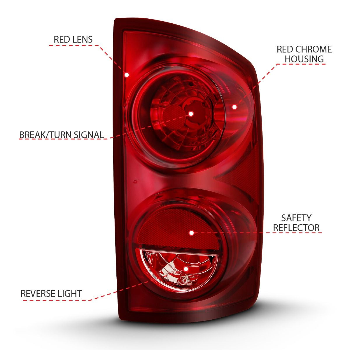 ANZO Tail Light Red Lens (OE) for 2007-2009 Dodge Ram 1500