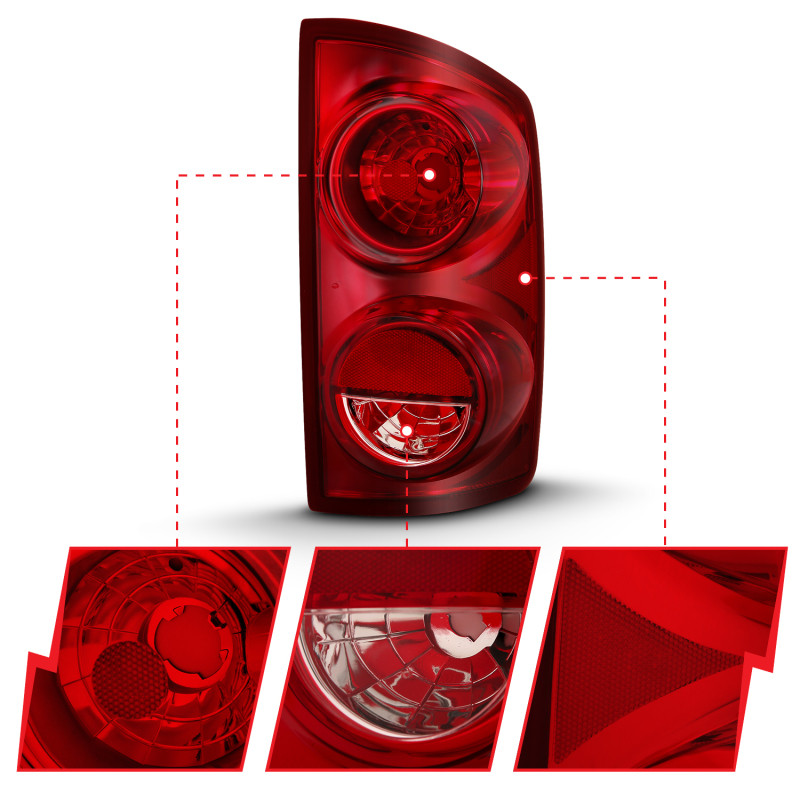 ANZO Tail Light Red Lens (OE) for 2007-2009 Dodge Ram 1500