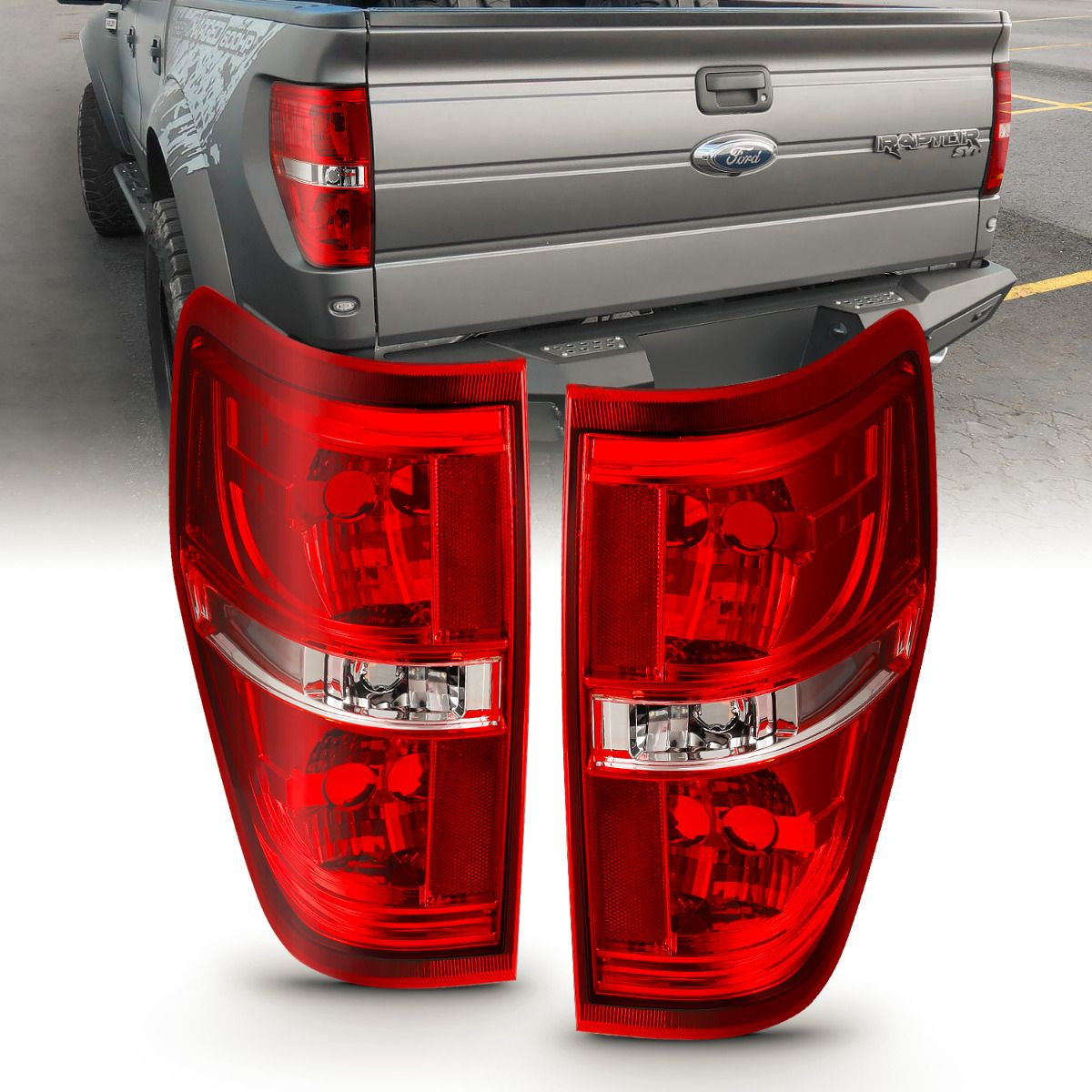 ANZO Euro Taillight Red/Clear (W/O Bulb) for 2009-2014 Ford F-150