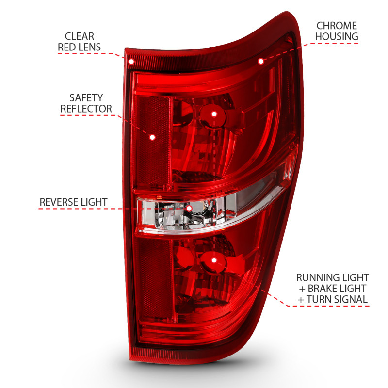 ANZO Euro Taillight Red/Clear (W/O Bulb) for 2009-2014 Ford F-150