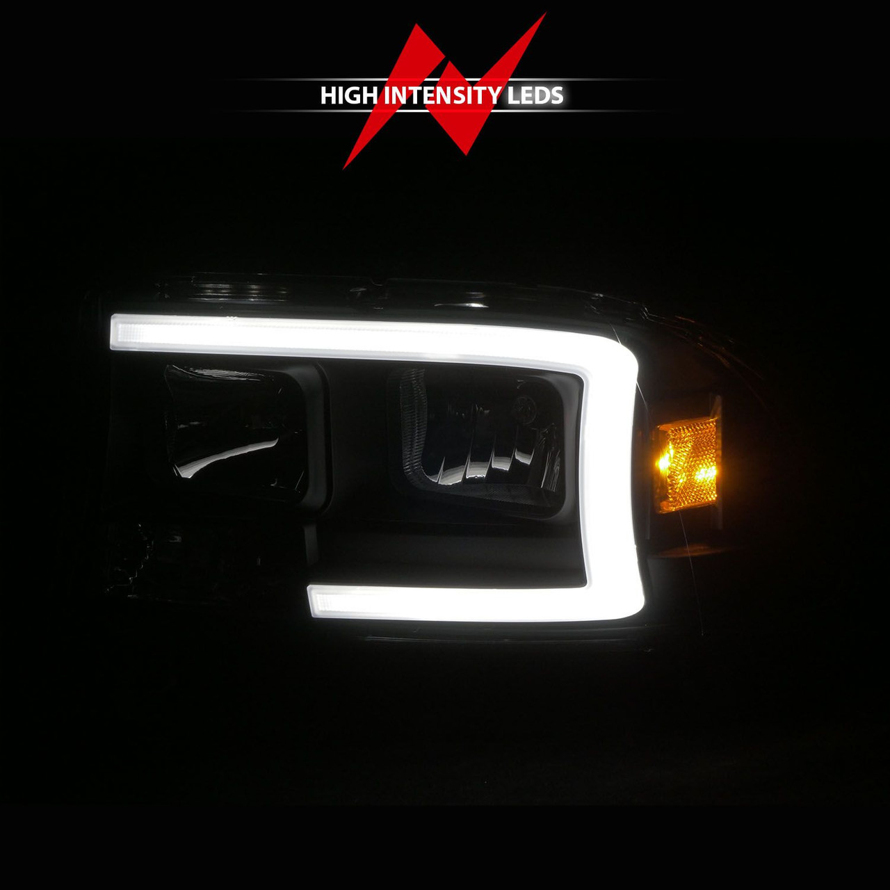 ANZO Crystal headlight Set w/ Light Bar Black Housing for 97-04 Dakota/Durango