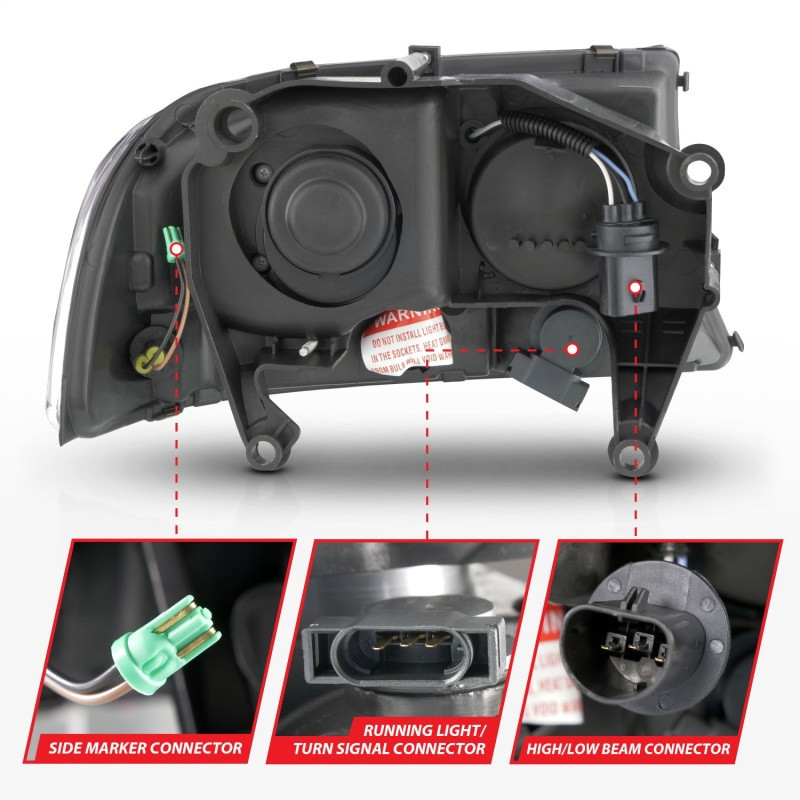 ANZO Crystal headlight Set w/ Light Bar Black Housing for 97-04 Dakota/Durango