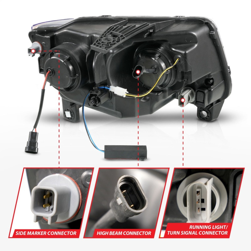 ANZO Projector Headlights w/Light Bar Swchbk Chrome for 11-13 Grand Cherokee